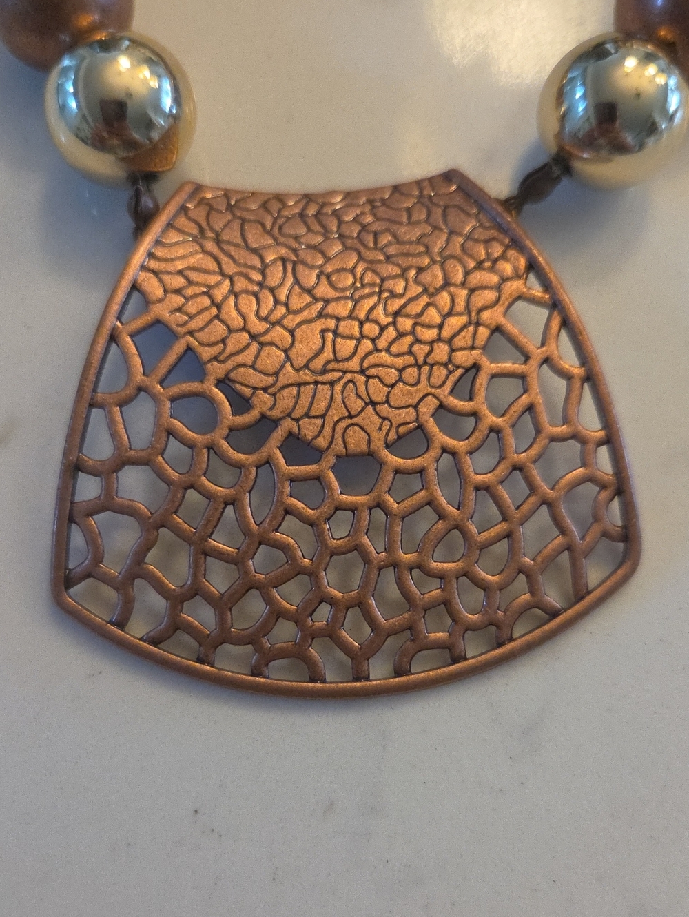 Bohemian Copper Pendant Necklace with Gold And Copper Beads - Picture 4 of 4